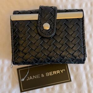 NWT Jane & Berry Black Woven Tri Fold Wallet with Zippered Coin Pocket
